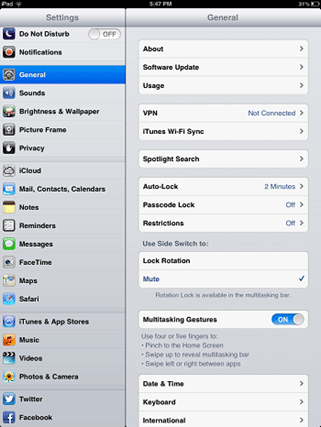 iDevice Settings, General